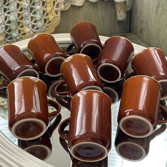 Set Of 9 Vintage REGO Coffee Mugs Brown & White Diner Classic 1½ C - Picture 4 of 9